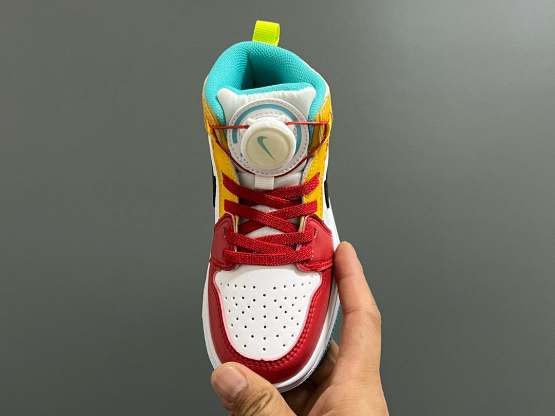 Joe 1 Zhongbang lock children's sports shoes" white, red, yellow"