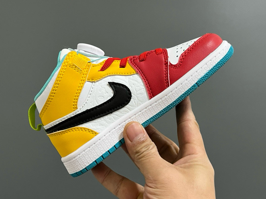 Qiaoyi mid-cut buckle children's shoes" white, red, yellow, blue, green"