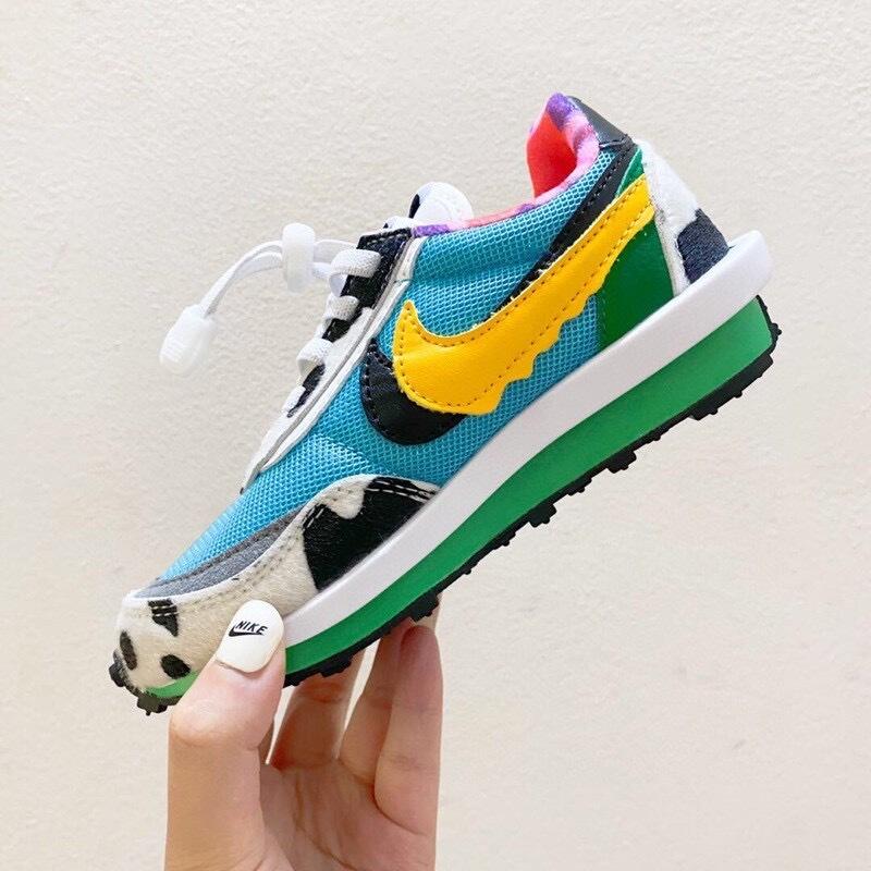 Nike Waffle Casual Jogging Shoes Deconstructed Double Hook" blue, green, yellow"