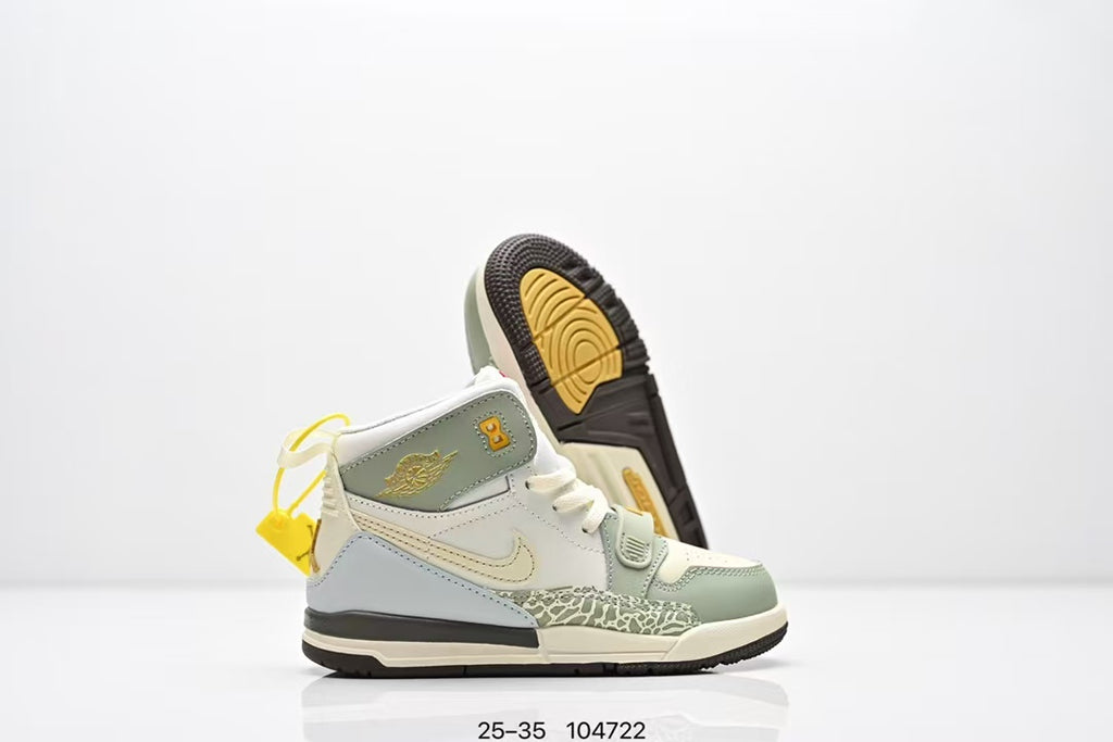 Jordan 312 high top children's shoes full second layer leather" light green, cream, light blue"