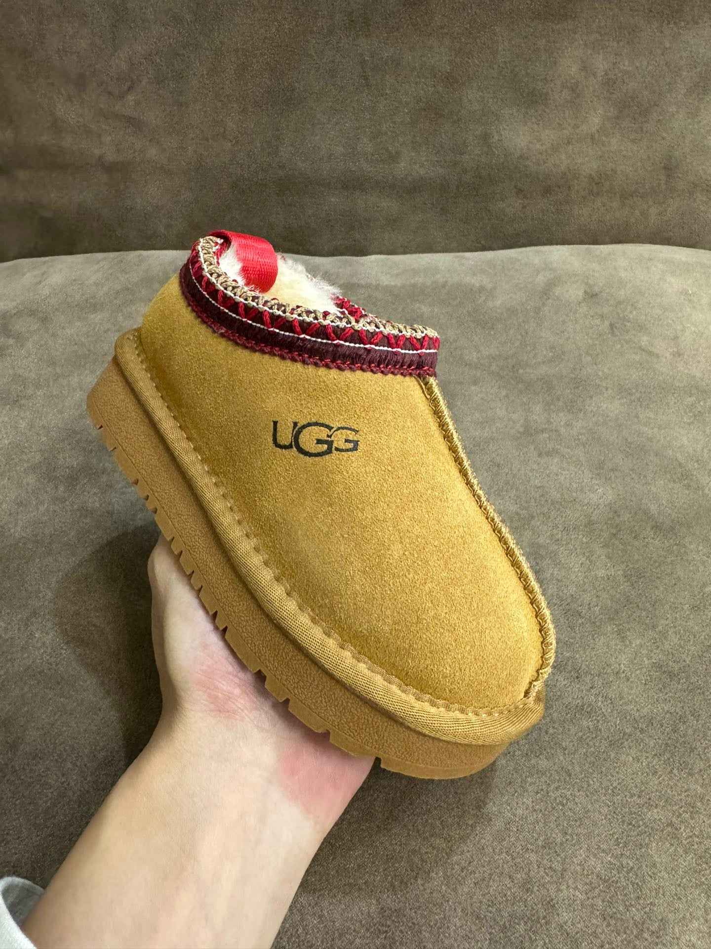 U-GG ethnic style fur short tube snow boots children's shoes " Camel"