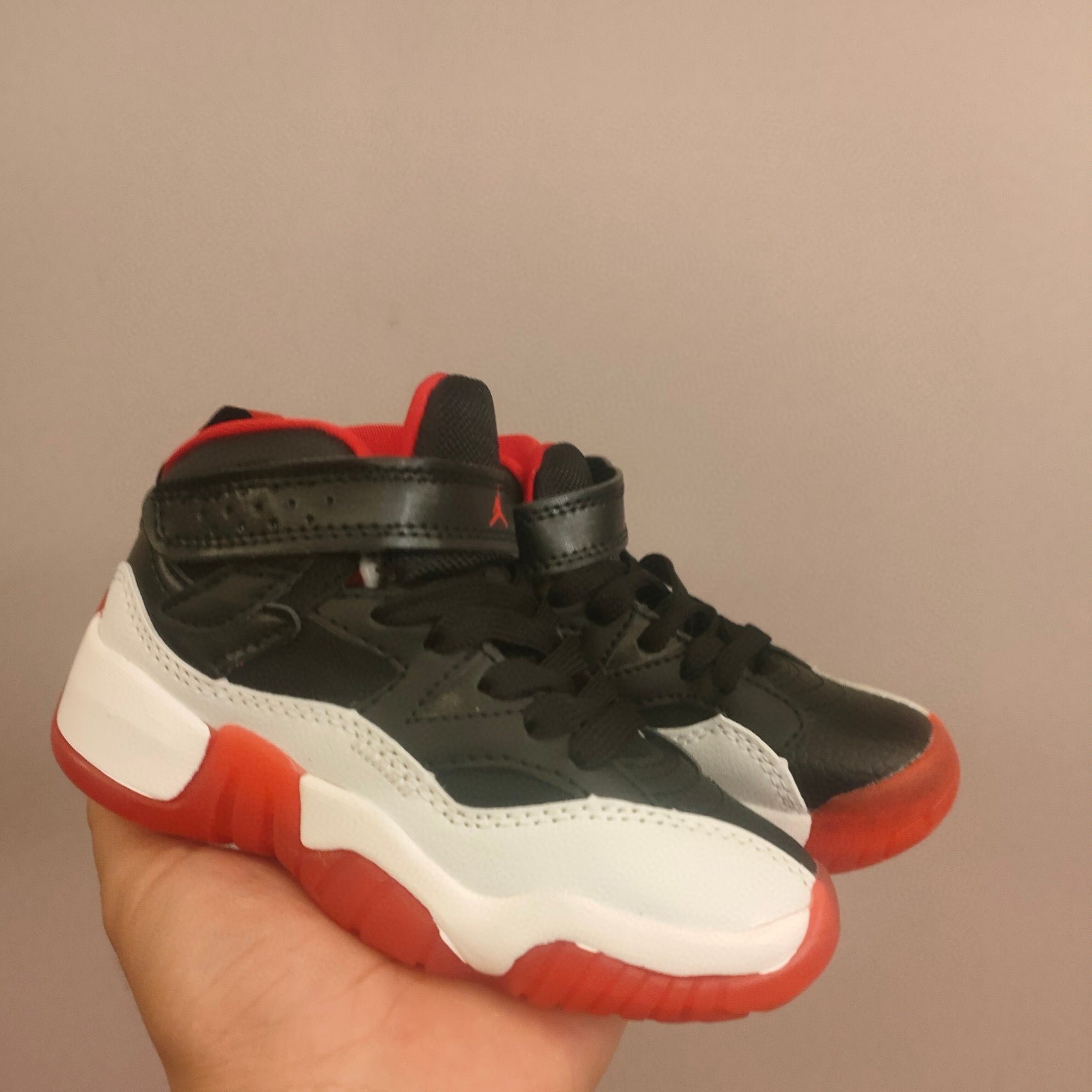 Jordan 612 single buckle children's shoes" white, black, orange"