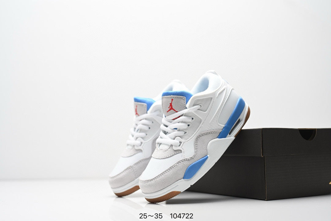 Jordan 4 low-top air cushion basketball shoes" white, blue"