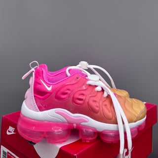 Nike AIR MAX plus full-length air cushion"  warm yellow , pink , & light orange"