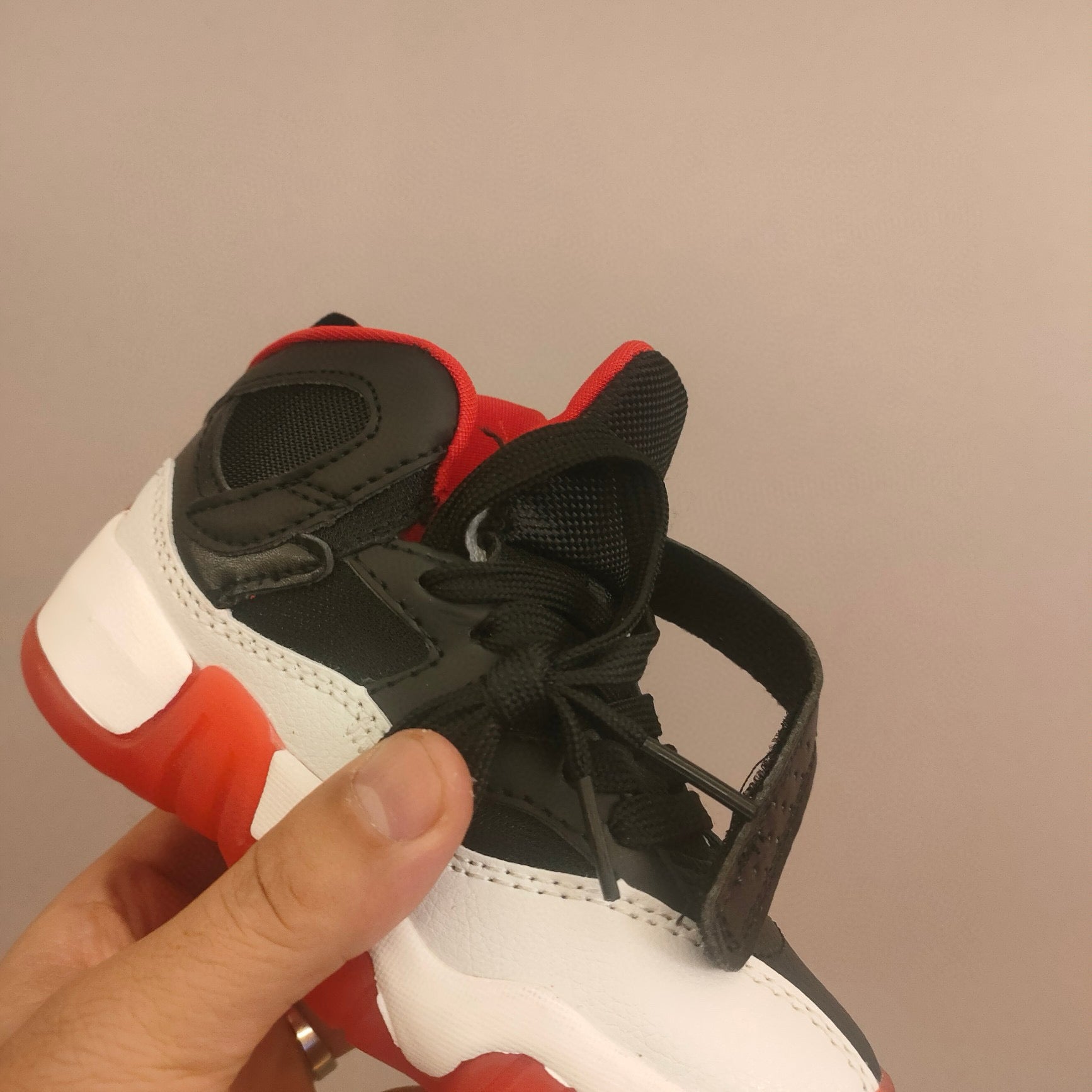 Jordan 612 single buckle children's shoes" white, black, orange"