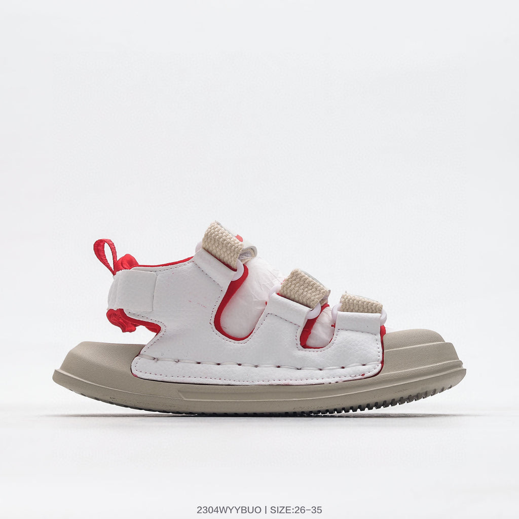 Nike three-bar closed-toe sandals" cream, white"
