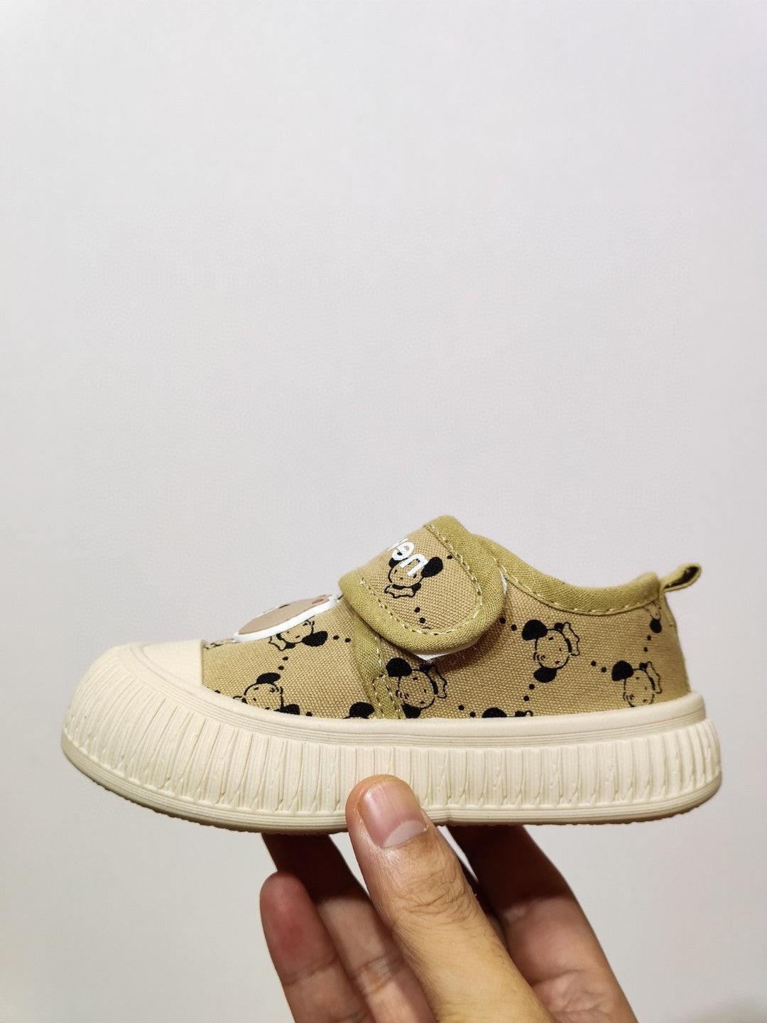 NB canvas bear cute Velcro children's shoes " beige"