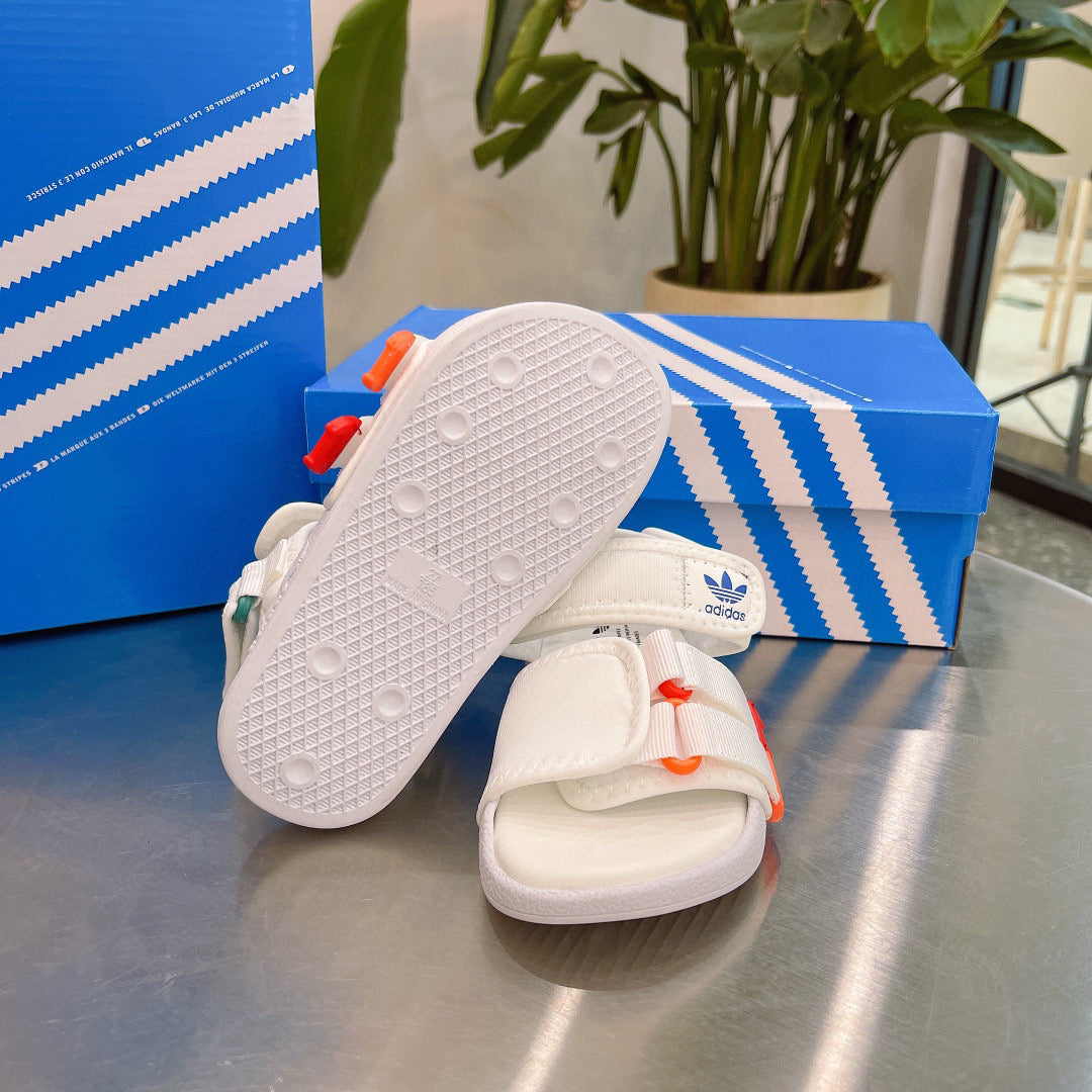 Adidas clover hook and loop beach sandals" white, orange"