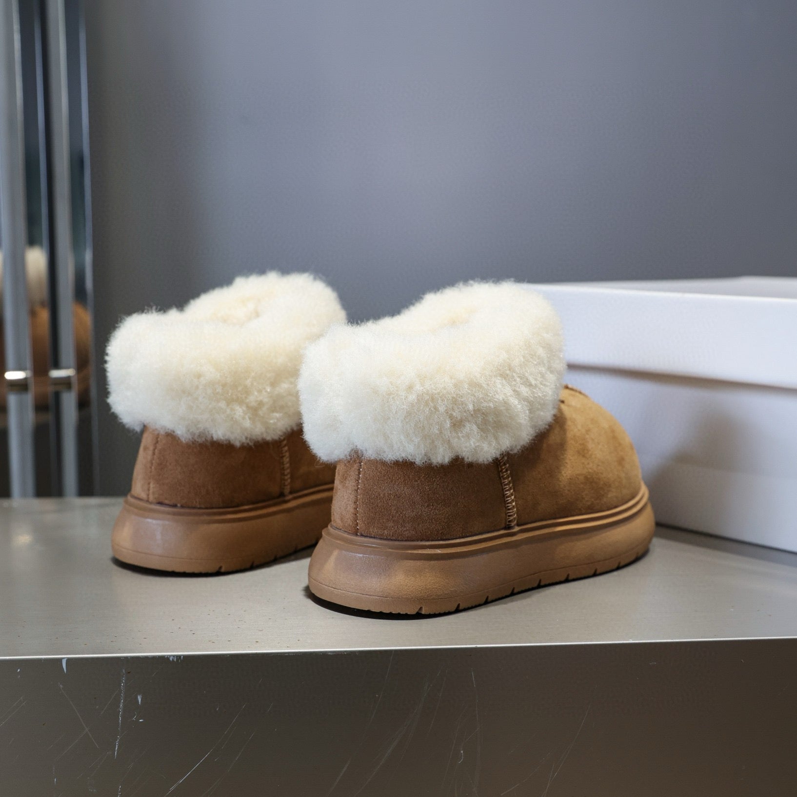 U-GG ugly leather big head snow boots" brown"