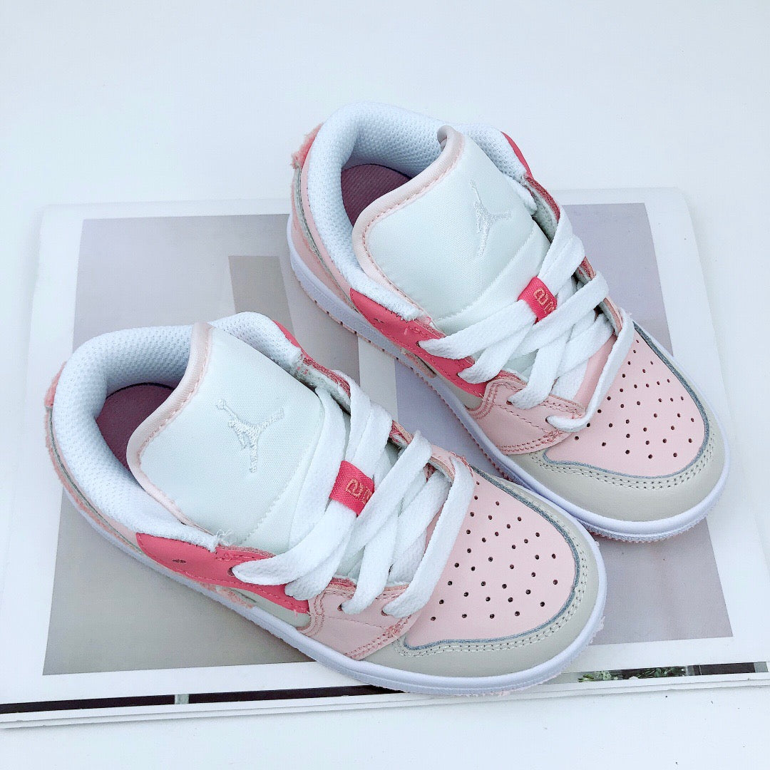 Joe 1 low-top elastic buckle parent-child shoes" baby pink, Cream, white"