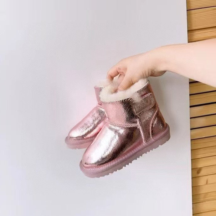 U-GG fur and leather waterproof side-stitched bright leather" pink"