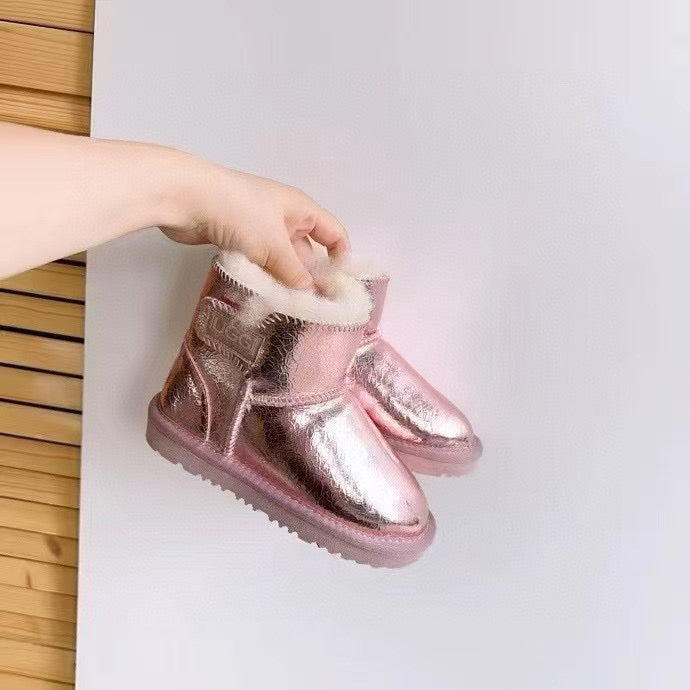 U-GG fur and leather waterproof side-stitched bright leather" pink"