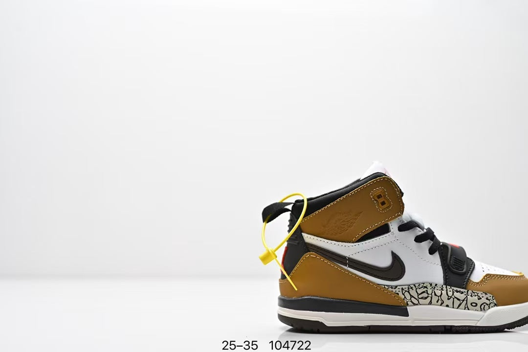 Jordan 312 high top children's shoes full second layer leather" white, brown"