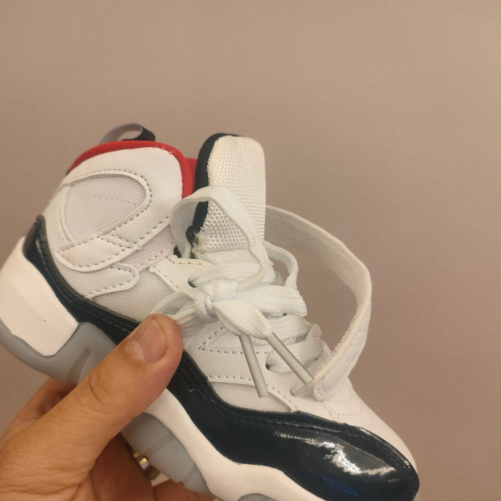 Jordan 612 single buckle children's shoes" white, black, red"