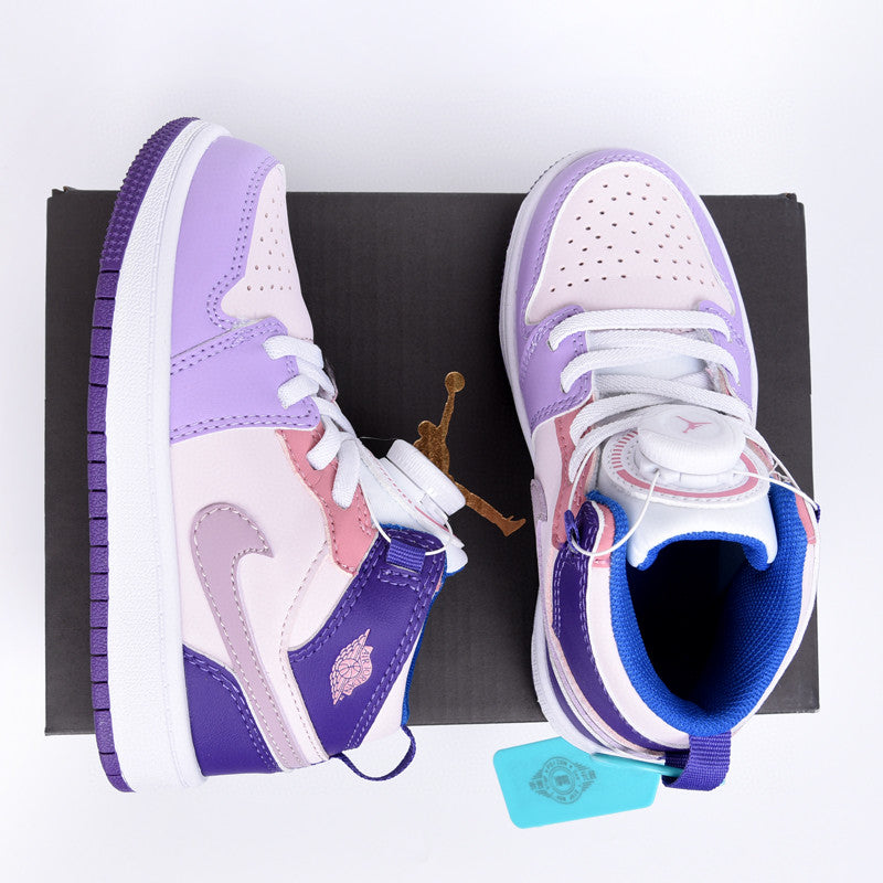 Joe 1 rotating button high top children's shoes" blue, purple, rose"
