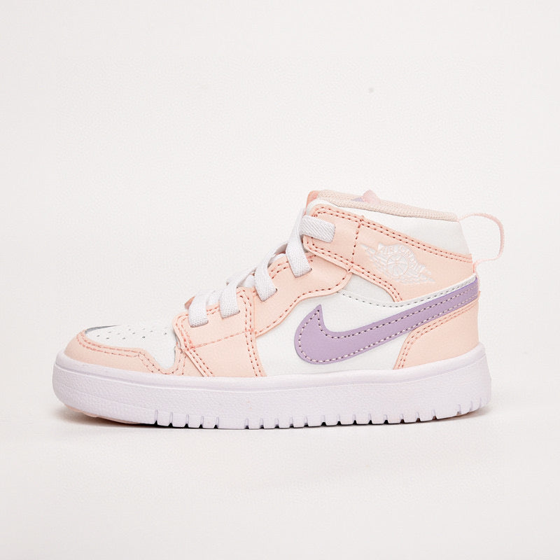 Jordan high top inner Velcro elastic band children's shoes" white, Peach"