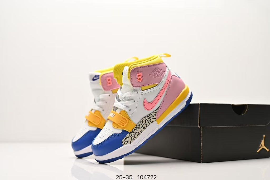 Jordan 312 high top children's shoes full second layer leather" white, pink, blue"