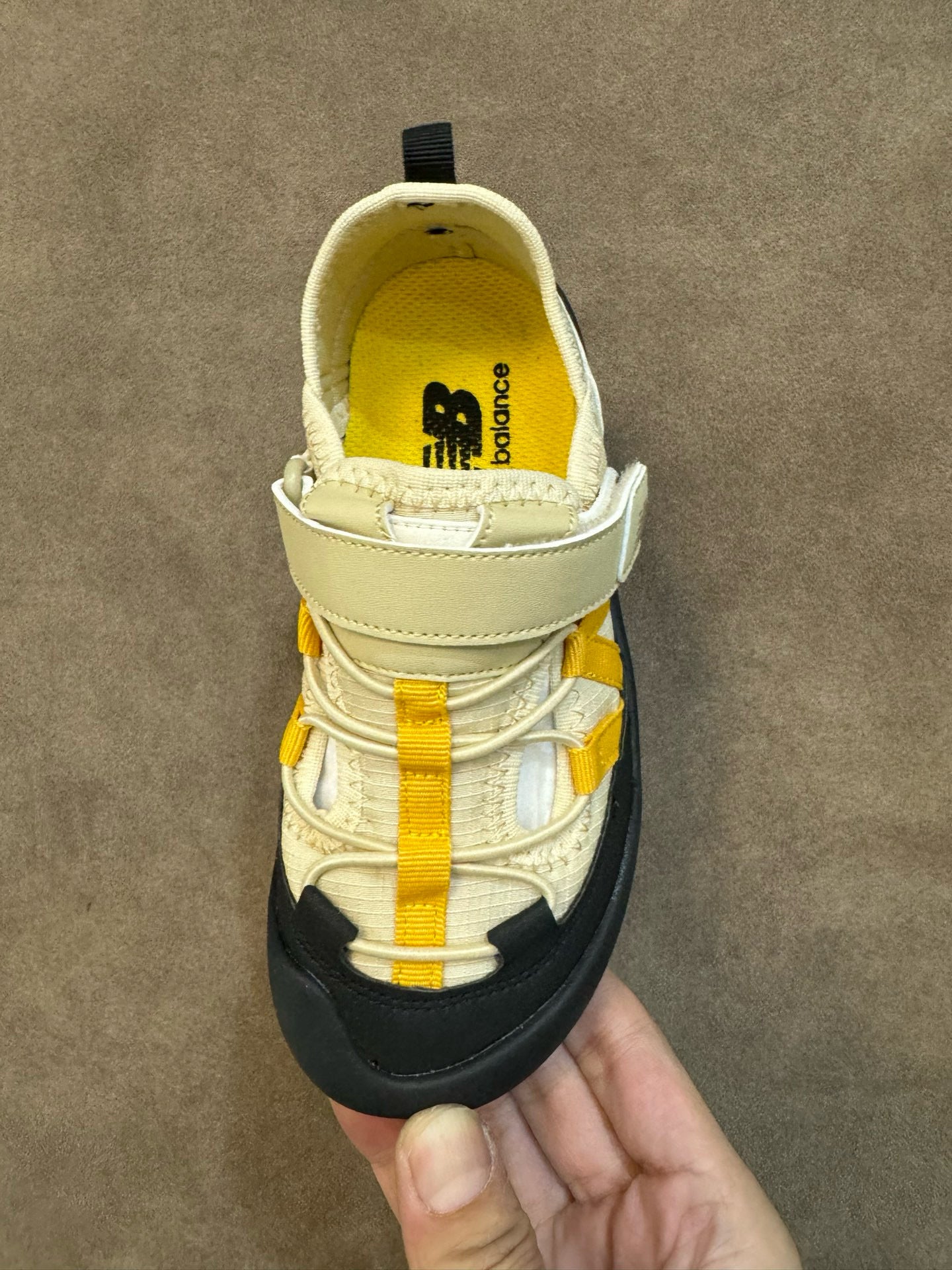 N3205 Velcro River Tracing Children's Sandals"   black, light beige/cream, and yellow"