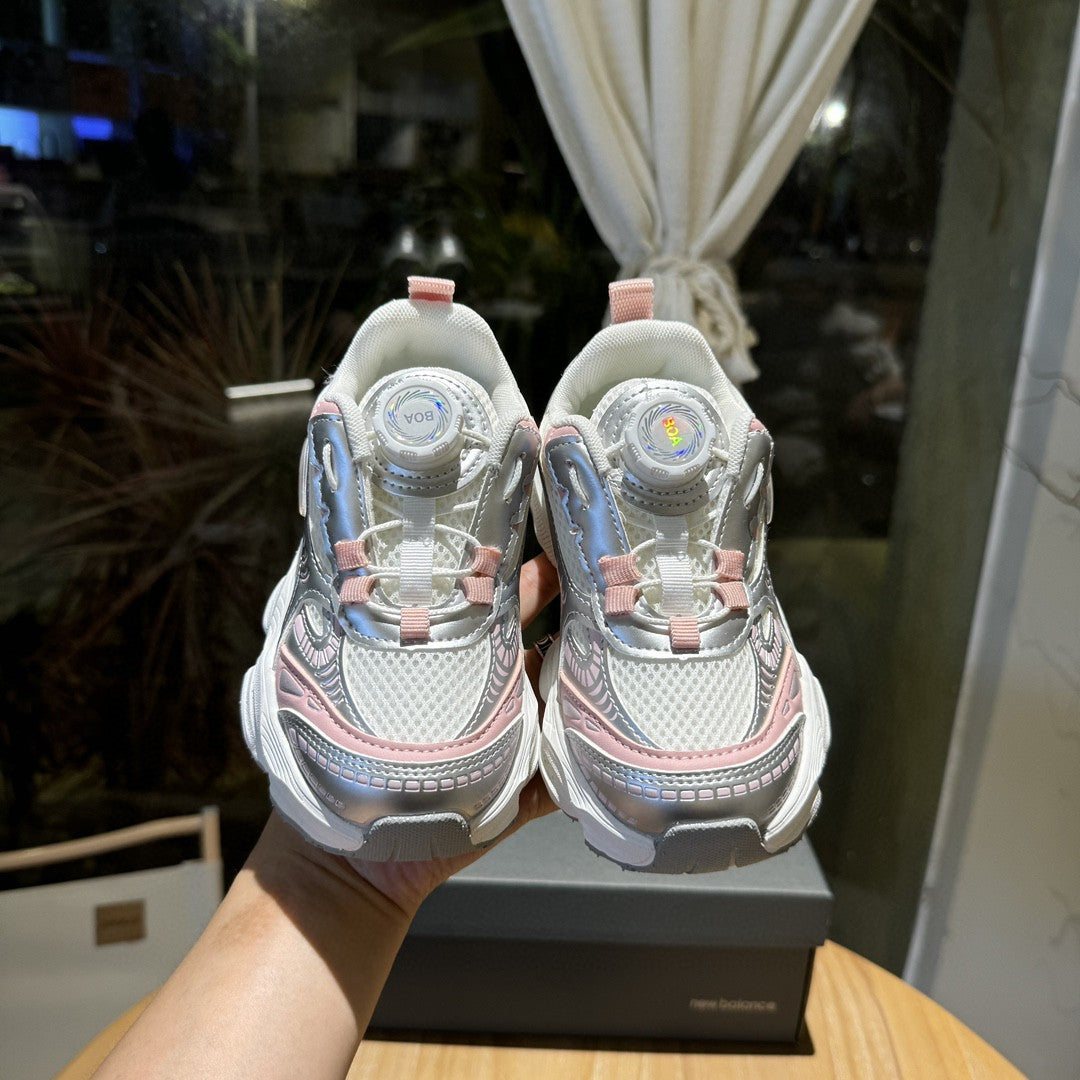 NB New Balance Retro Daddy Style Casual Sports Running Shoes" white, silver, pink"