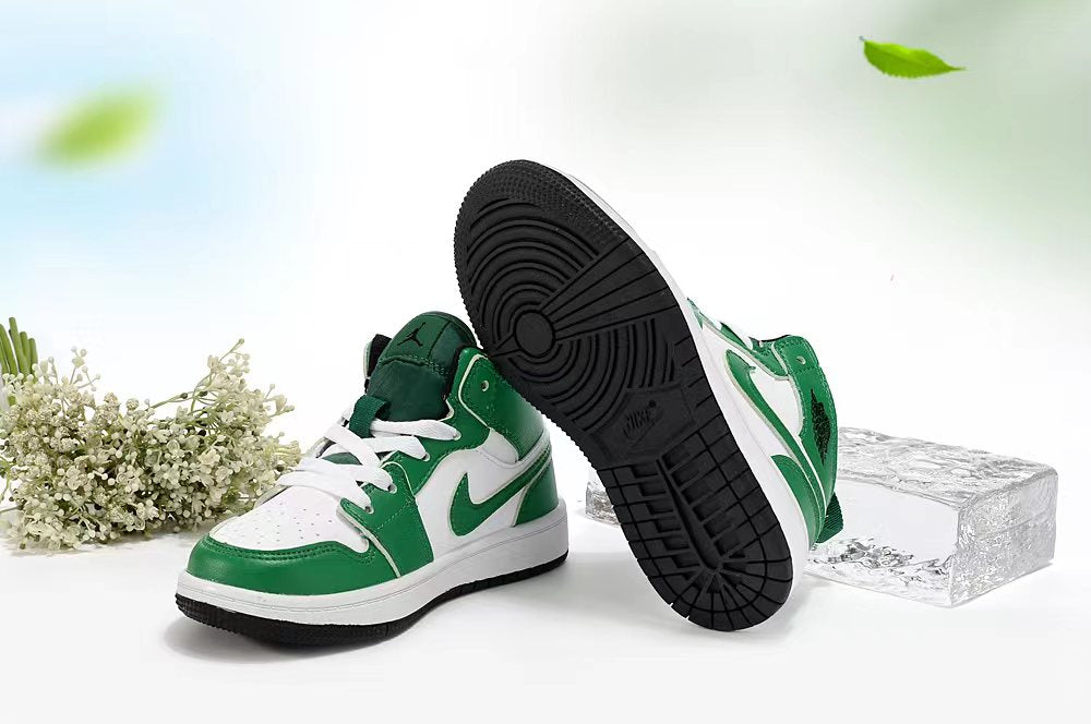 Jordan AJ1 children's shoes" white, black, green"