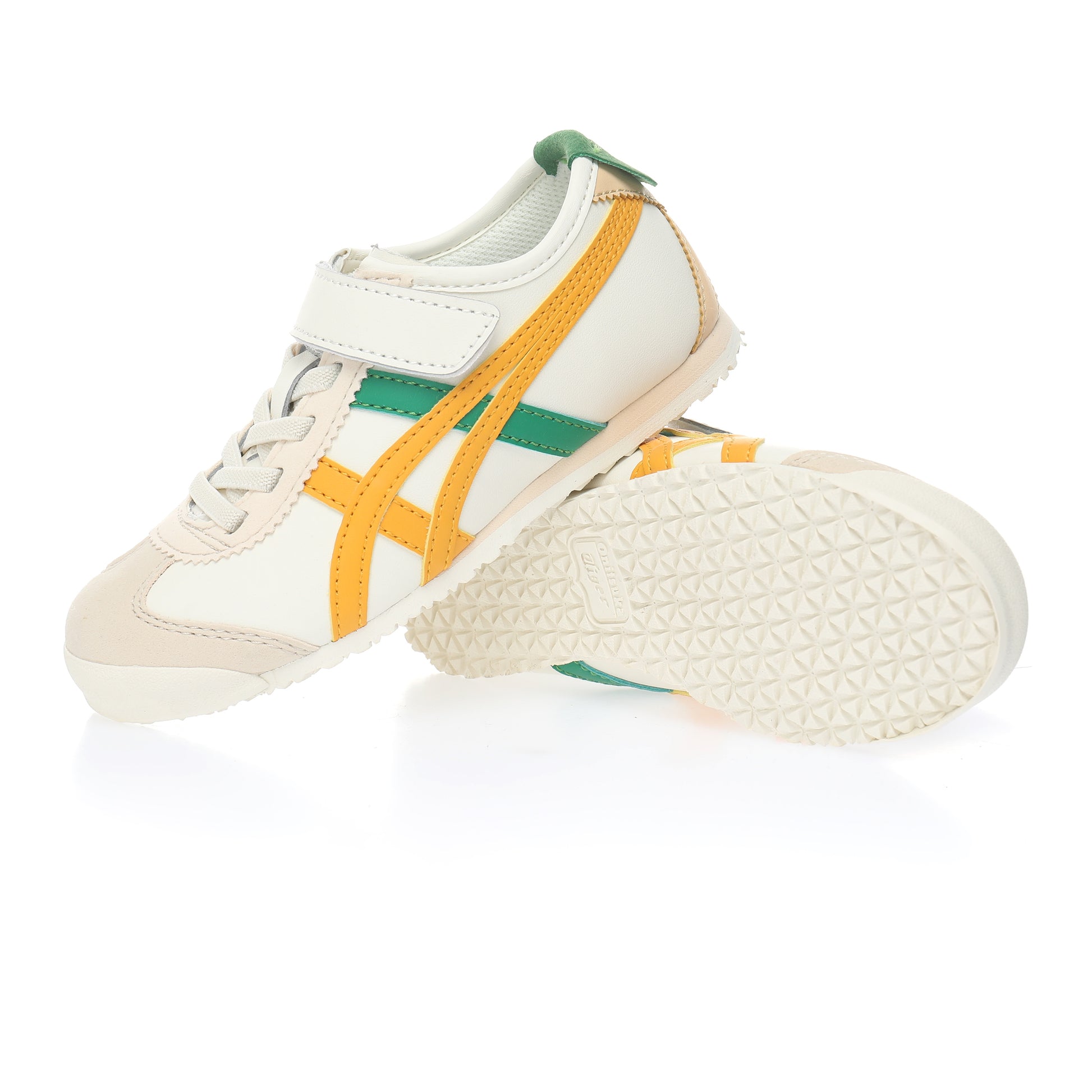 Asics Tiger" cream, orange, green"