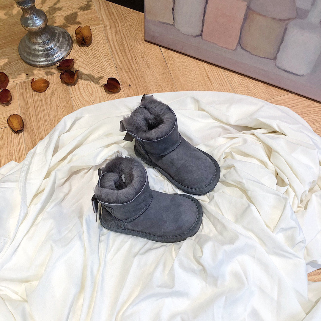 UGG bow wool integrated toddler shoes snow boots" gray"