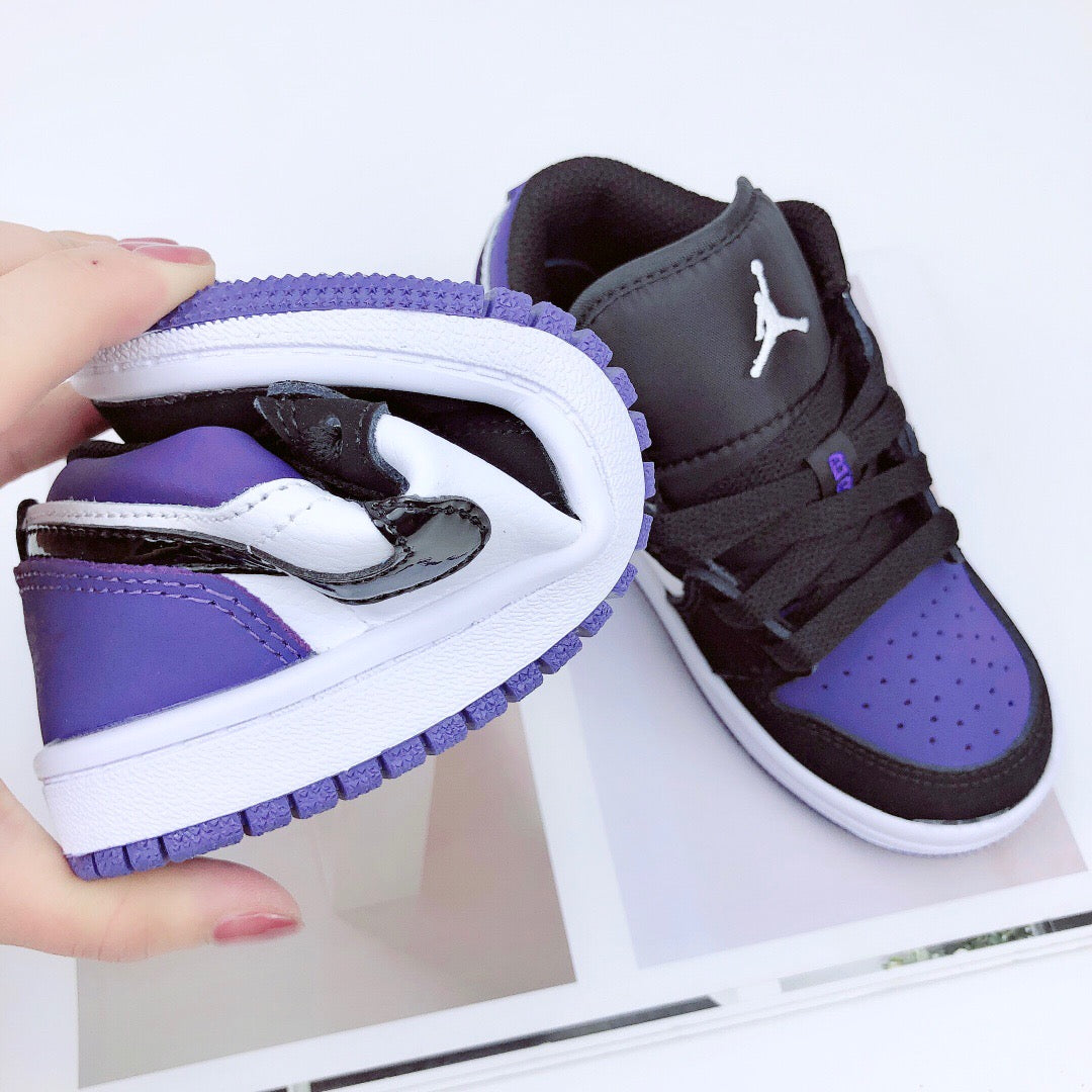 Joe 1 low-top elastic buckle parent-child shoes" black, purple"