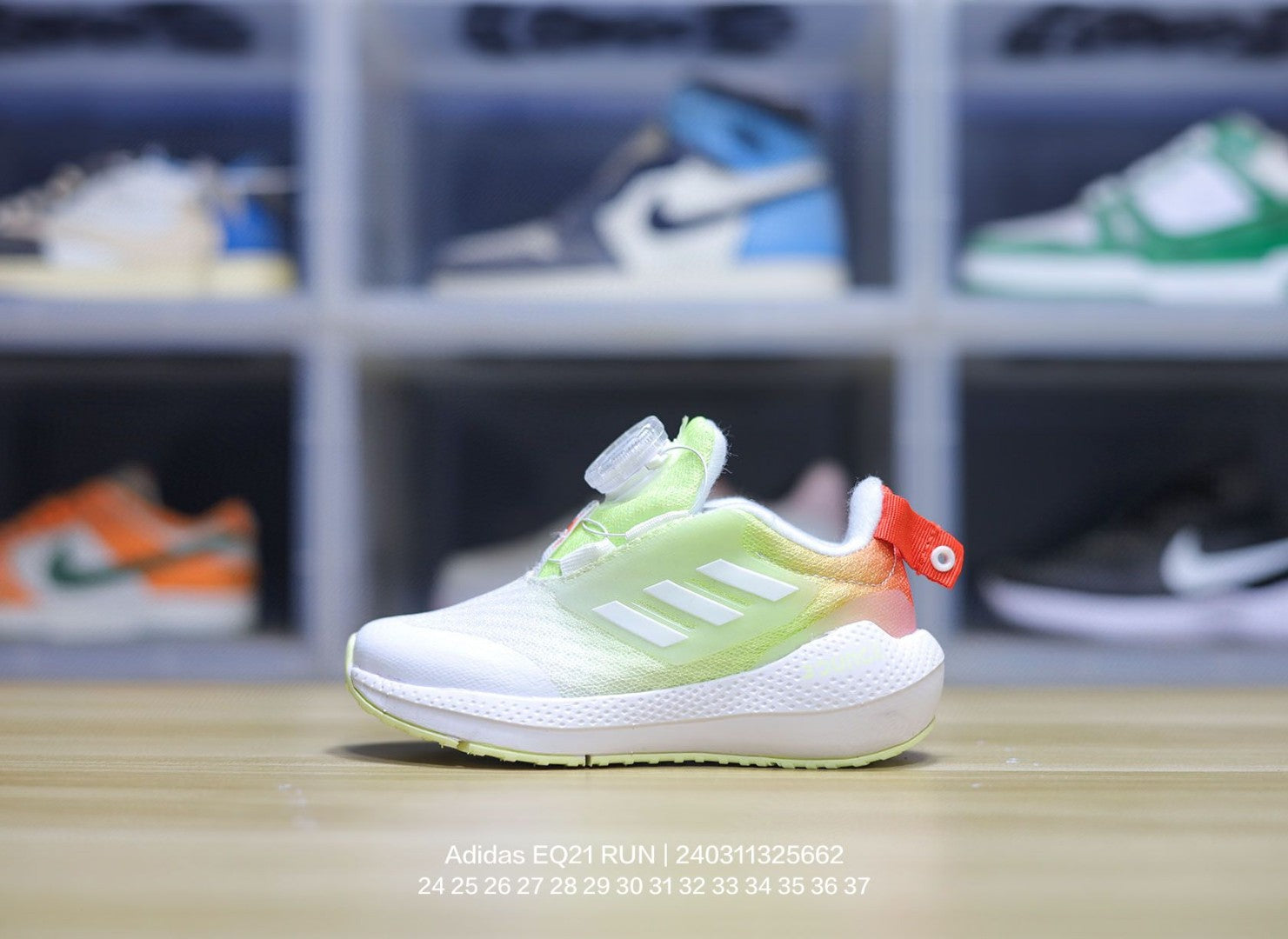 EQT Adidas popcorn lock shoes for children" white, lime green"