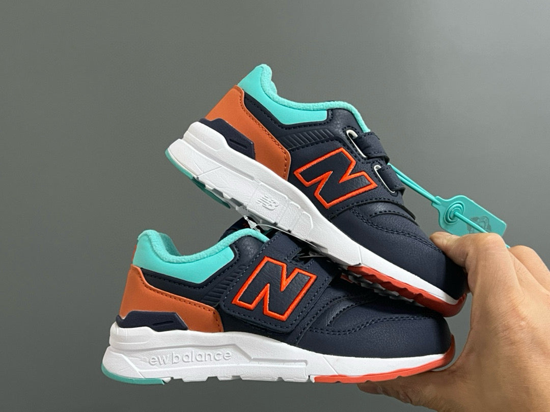 NB997 Velvet Velcro Children's Shoes" Navy, Orange"