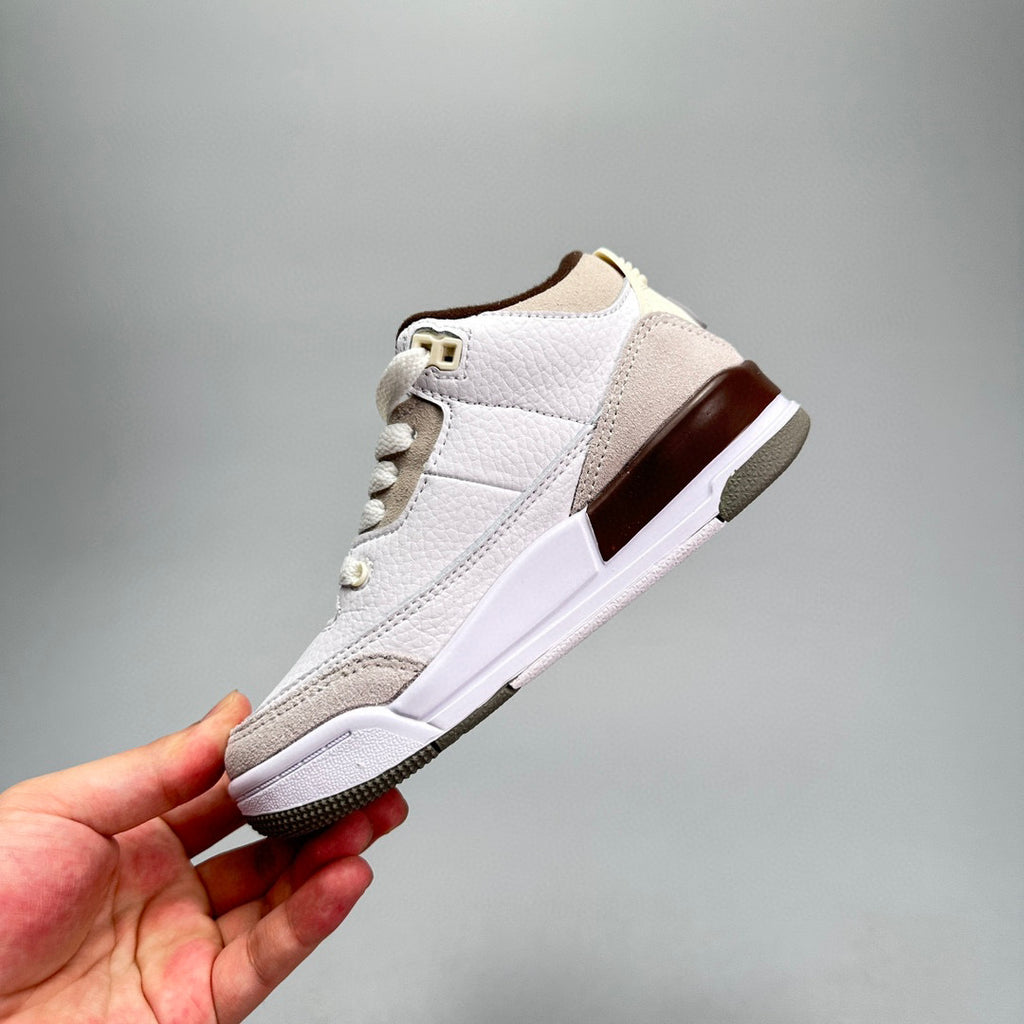 Jordan 3 children's shoes" white, light gray, dark brwon"
