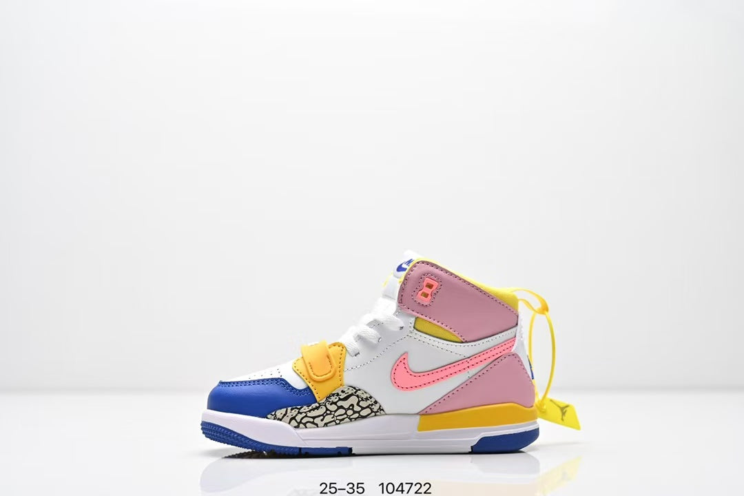 Jordan 312 high top children's shoes full second layer leather" white, pink, blue"