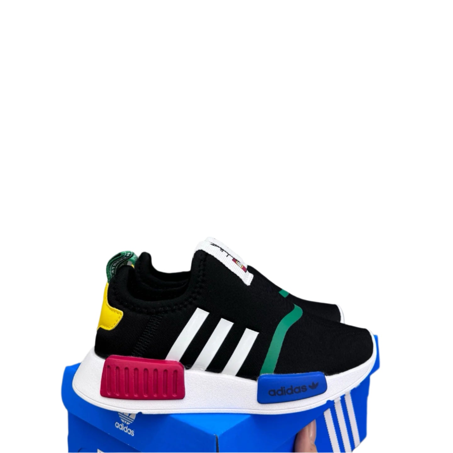 NMD slip-on shoes for kids" black with lines"