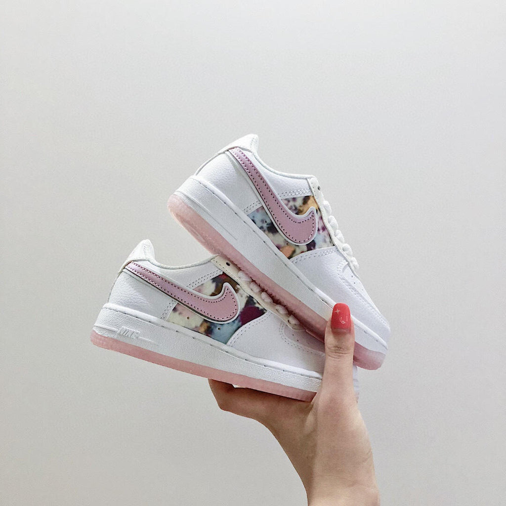 Air Force low-top lace-up sneakers" white, pink"