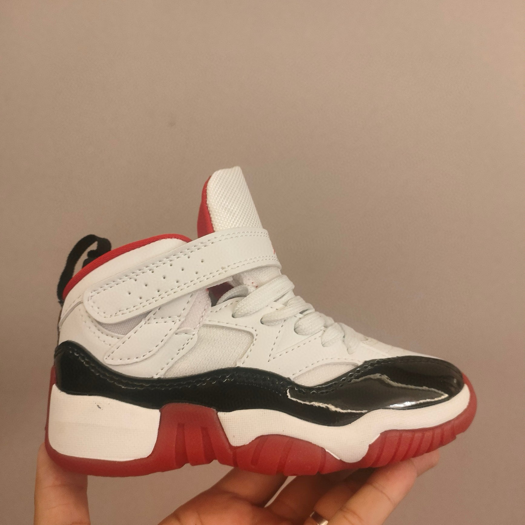 Jordan 612 single buckle children's shoes" white, black, orange"