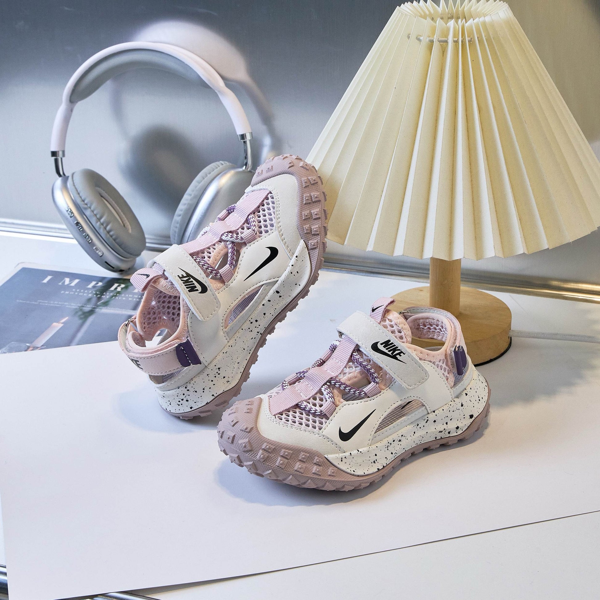 Nike tire bottom Velcro sandals" cream , Muted Mauve"