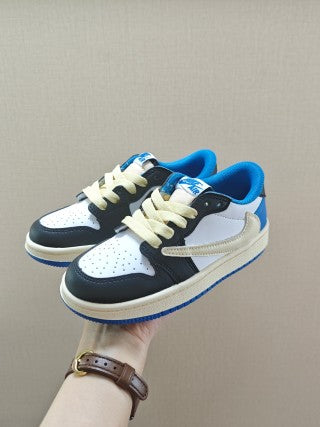 Qiao Yizhuan G version low-top children's lace-up sports shoes" black, white, blue"