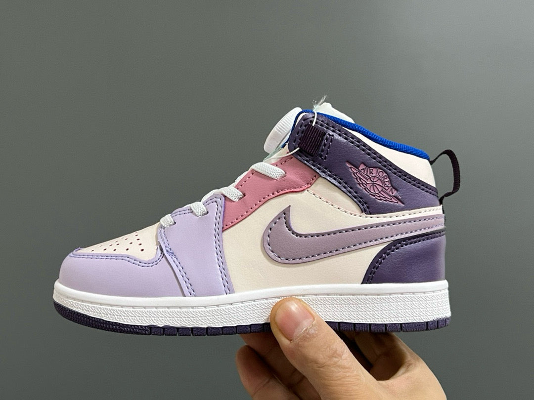 Qiaoyi mid-cut buckle children's shoes" cream, purple, pink"