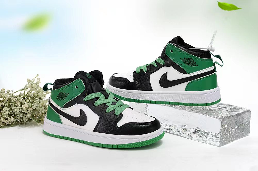 Jordan AJ1 children's shoes" white, black, green"