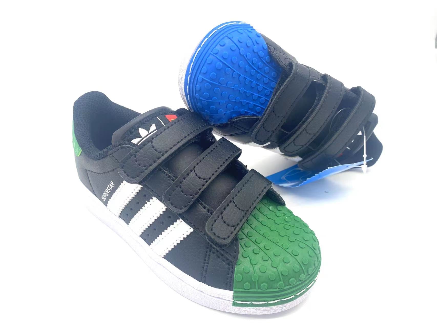 Adidas classic shell toe children's shoes" black, blue, green"