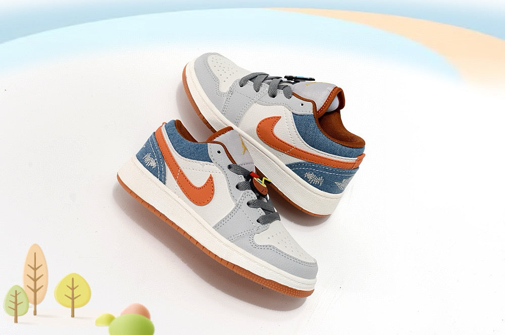 Jordan low-top first generation cartoon children's shoes" white, gray, orange"