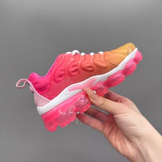 Nike AIR MAX plus full-length air cushion"  warm yellow , pink , & light orange"