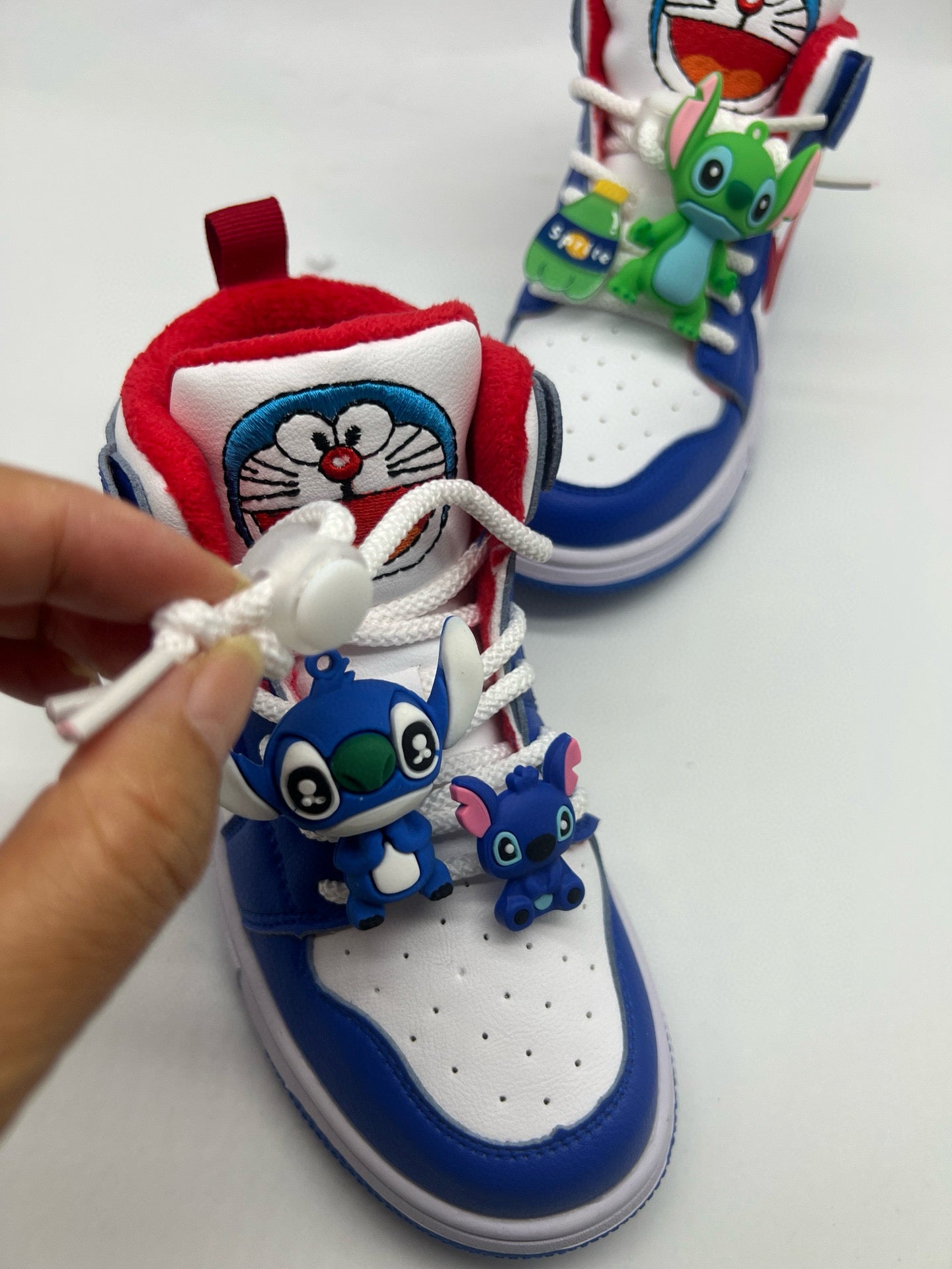 Joe One Cartoon Doll Accessories High Top Sneakers " white, blue"