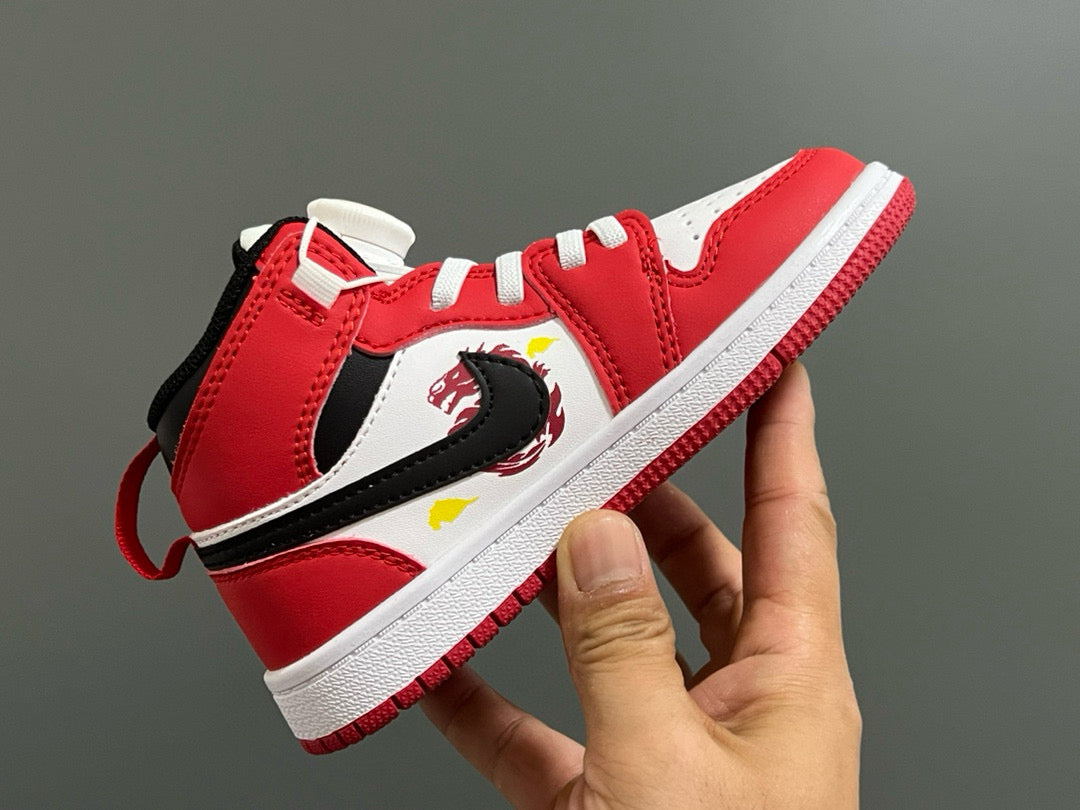Joe 1 Zhongbang lock children's sports shoes" white, red"