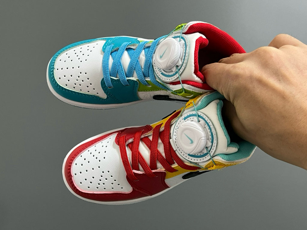 Qiaoyi mid-cut buckle children's shoes" white, red, yellow, blue, green"