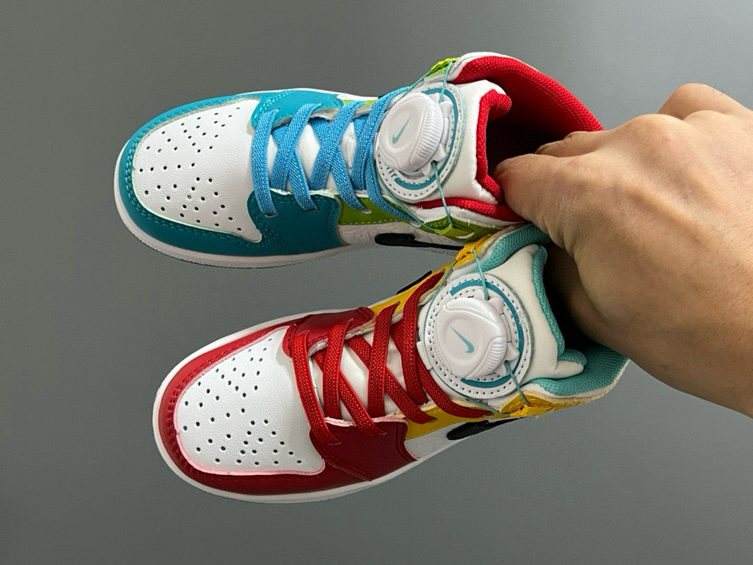 Qiaoyi mid-cut buckle children's shoes" white, red, yellow, blue, green"