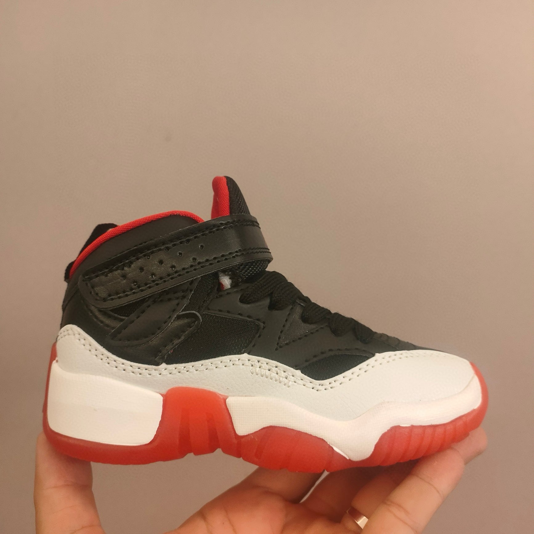 Jordan 612 single buckle children's shoes" white, black, orange"