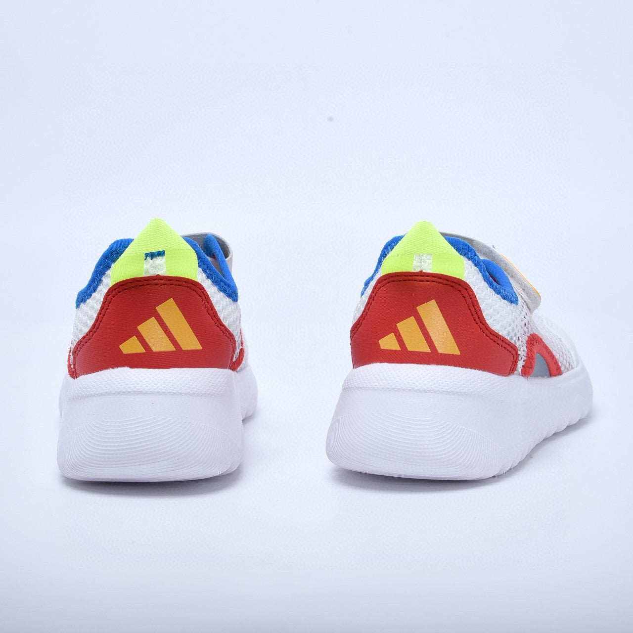 Adidas mesh single buckle sandals" white, with red and blue "