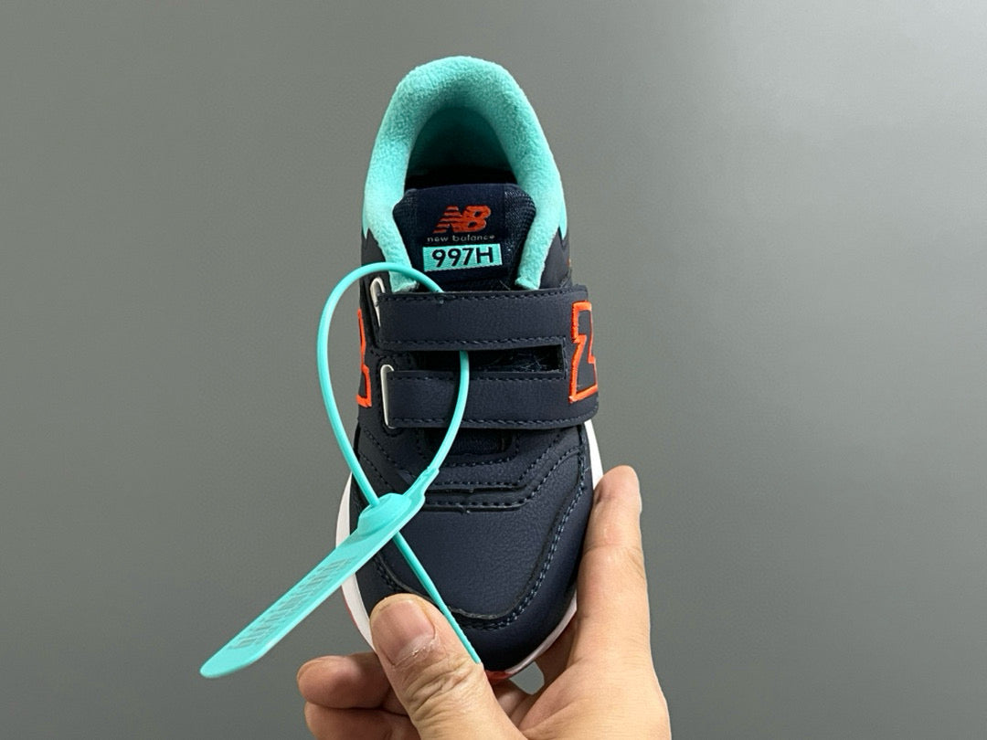 NB997 Velvet Velcro Children's Shoes" Navy, Orange"
