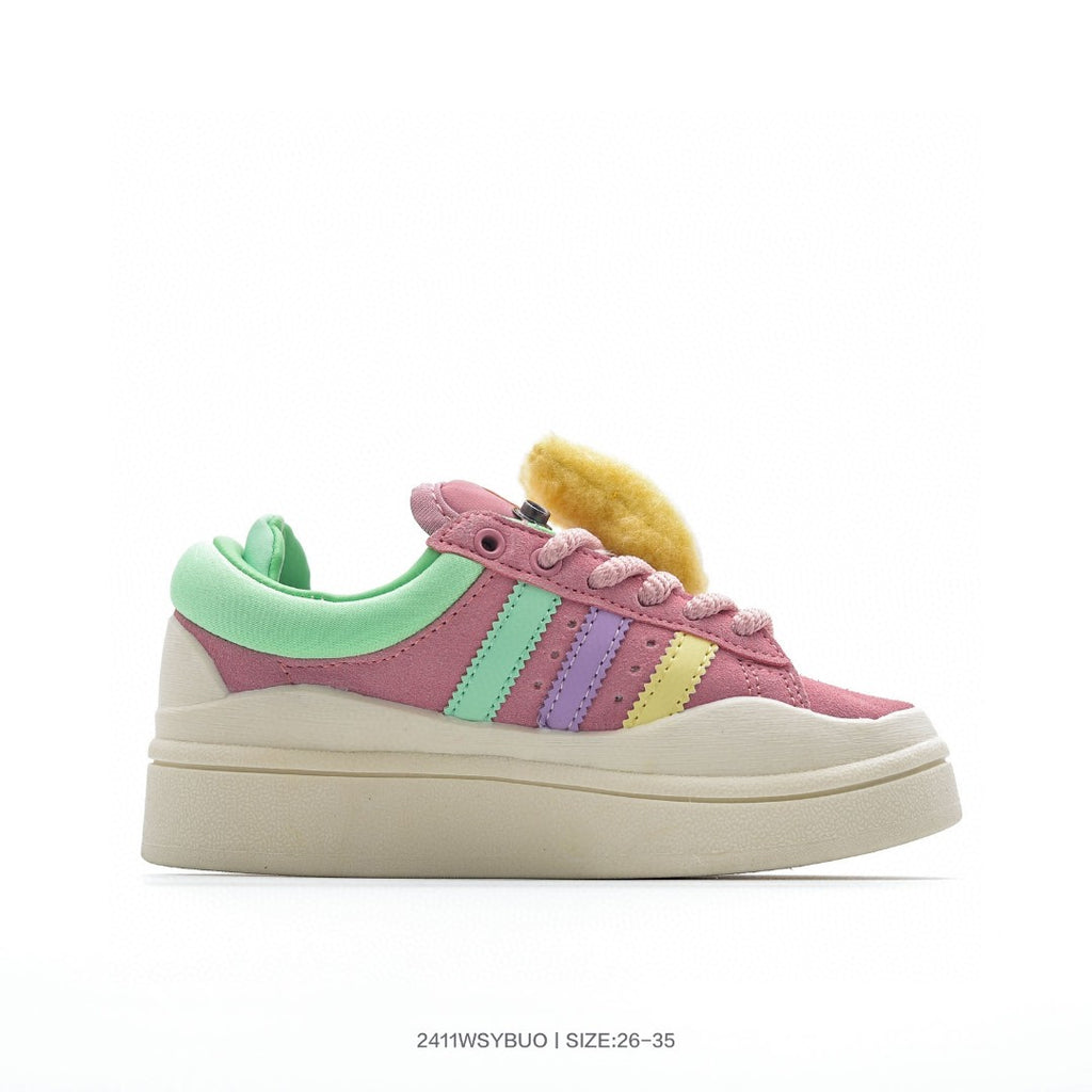 Bad Bunny x Adidas Originals Forum Low Bad Bunny" light blue/mint green, purple, and light yellow"