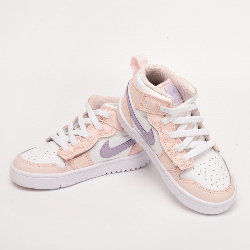 Jordan high top inner Velcro elastic band children's shoes" white, Peach"